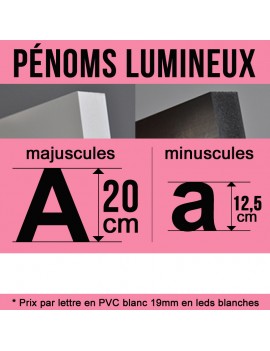 Prénom lumineux idée cadeau déco en PVC de 19 mm Hauteur capitale de 20 cm