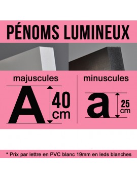 Prénom lumineux idée cadeau déco en PVC de 19 mm Hauteur capitale de 40 cm