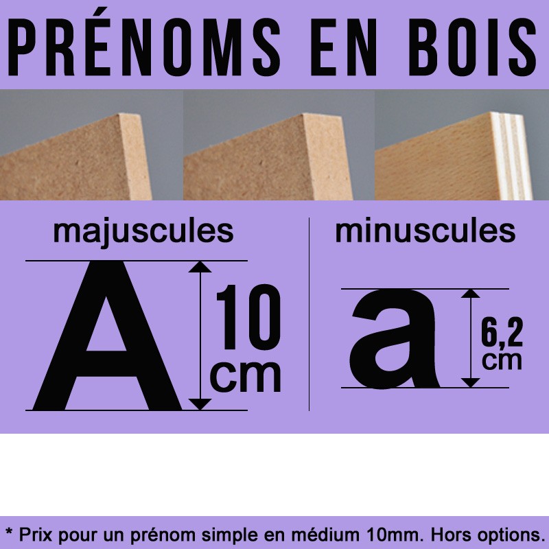 Prénom découpé en bois décoration de hauteur 10 cm