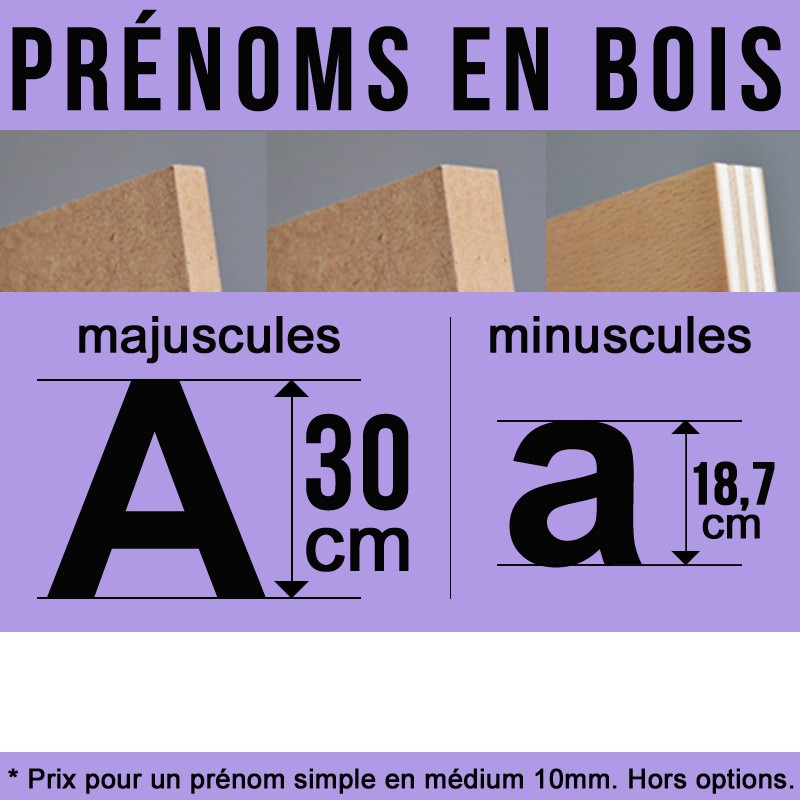 Prénom découpé en bois décoration de hauteur 30 cm