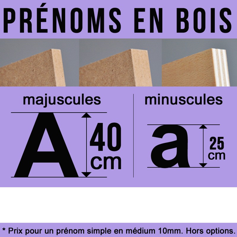 Prénom découpé en bois décoration de hauteur 40 cm