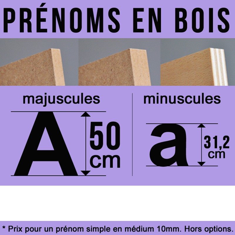 Prénom découpé en bois décoration de hauteur 50 cm