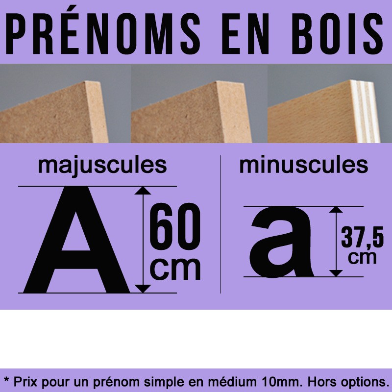 Prénom découpé en bois décoration de hauteur 60 cm