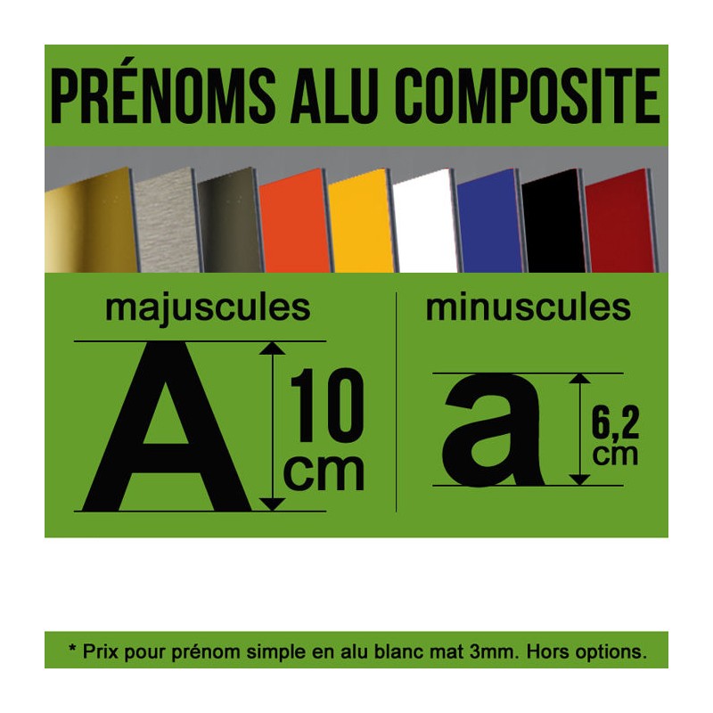 Prénom découpé en alu-composite décoration de hauteur 10 cm