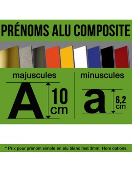 Prénom découpé en alu-composite décoration de hauteur 10 cm