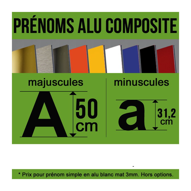 Prénom découpé en alu-composite décoration de hauteur 50 cm