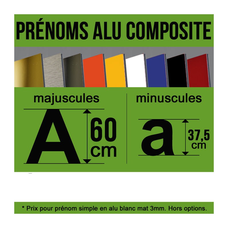 Prénom découpé en alu-composite décoration de hauteur 60 cm