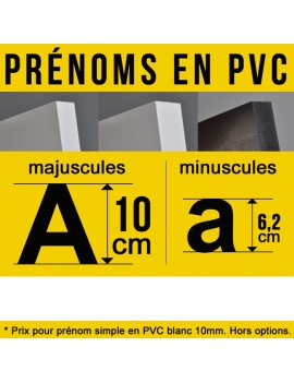 Prénom découpé en PVC décoration de hauteur 10 cm