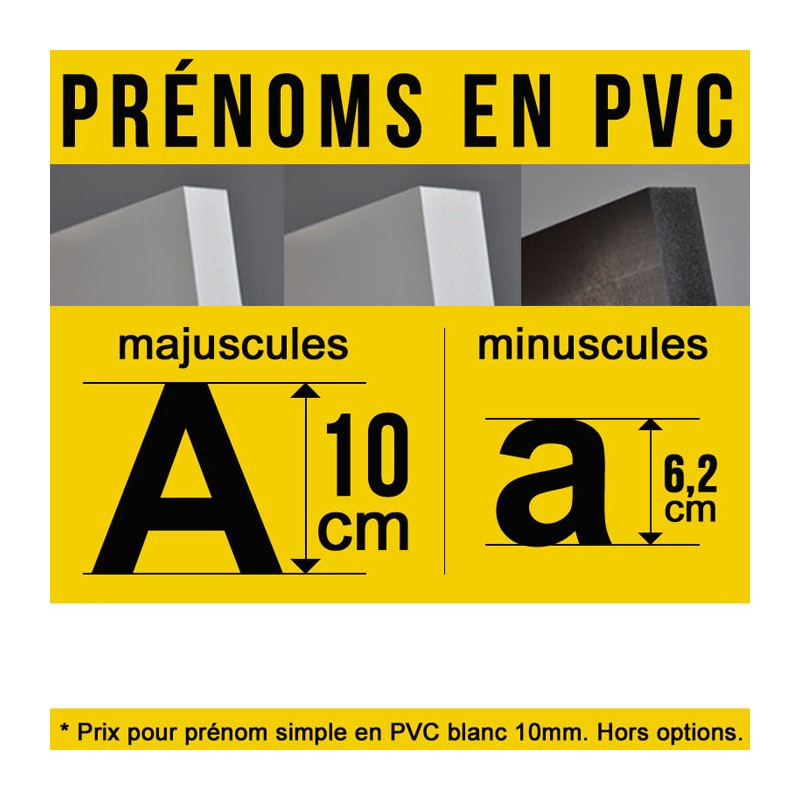 Prénom découpé en PVC décoration de hauteur 10 cm