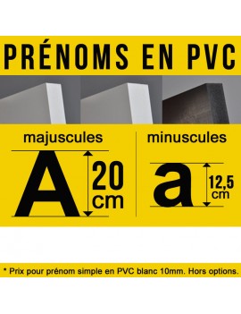 Prénom découpé en PVC décoration de hauteur 20 cm