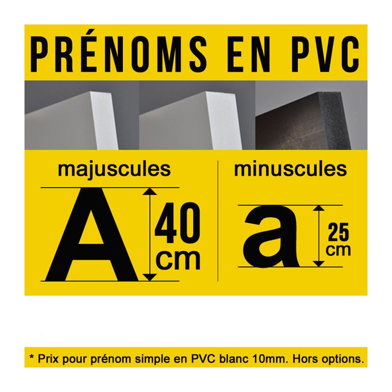 Prénom découpé en PVC décoration de hauteur 40 cm