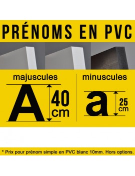 Prénom découpé en PVC décoration de hauteur 40 cm