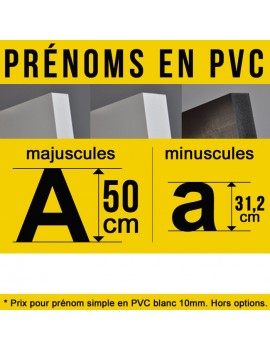 Prénom découpé en PVC décoration de hauteur 50 cm
